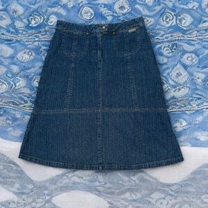 Vintage WOOLRICH (M) Denim A-Line Skirt Cotton Stretch Pockets Zip Button Jean